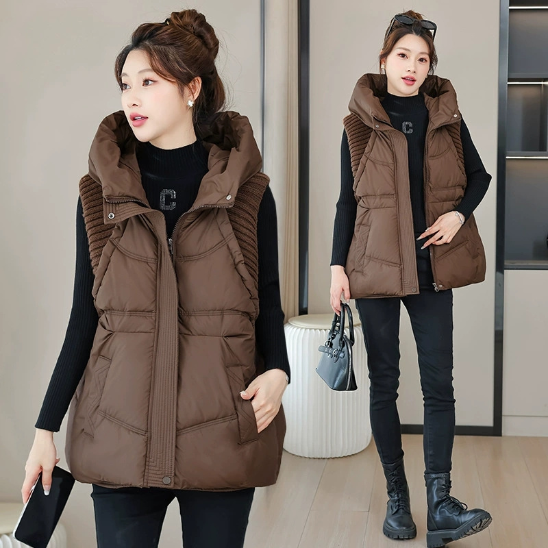 Hiver vers le bas coton gilet veste femmes 2025 nouvelle veste à manches à capuche Parkas chaud gilet manteau femme gilet pardessus dames hauts