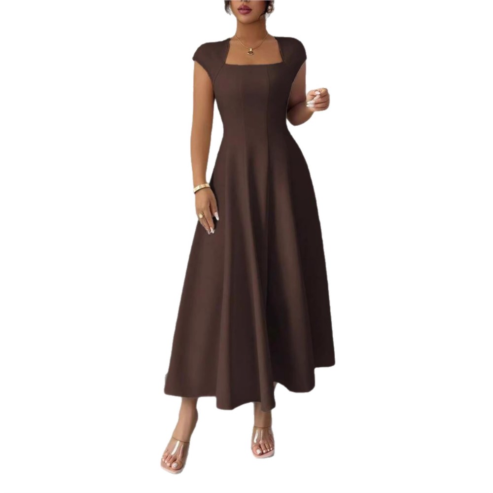 Robe de soirée élégante 2026 pour femme, coupe trapèze, pour fête, mariage, ou banquet, à manches courtes, couleur unie, style raffiné