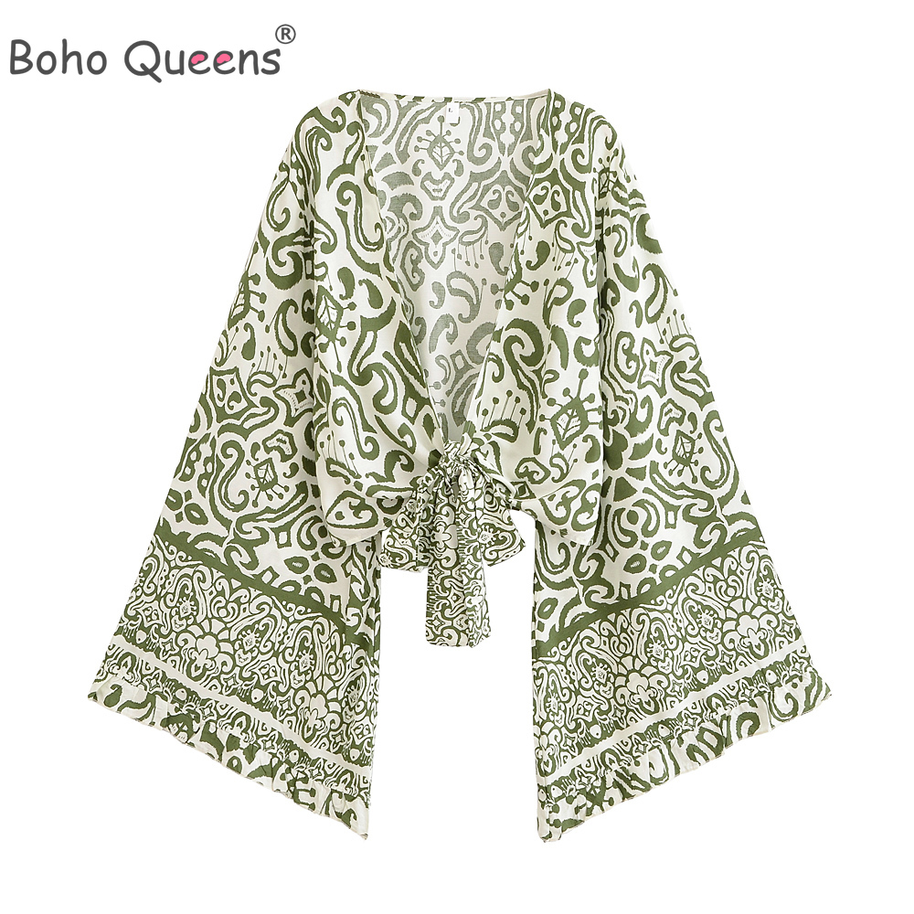 Boho Queens femmes sauvage Floral plage été 2025 court Kimono volants manches évasées rayonne vacances bohème Bikini Boho couvertures