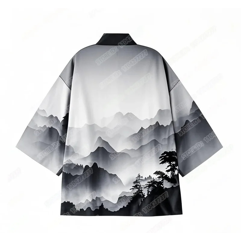 Chemise Kimono pour Homme, Cardigan à Motif Paysage Japonais Ukiyo-e, Coupe Ample, Ouvert sur le Devant, Chemise Kimono Décontractée pour Homme, Idéale pour l'Été et la Plage