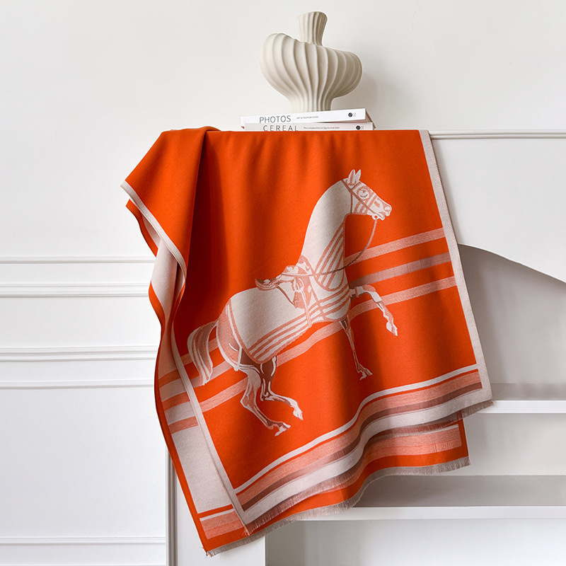 Écharpe de luxe en cachemire pour femme, Design de marque, couverture Pashmina chaude, foulards de cheval, châle épais, Bufanda, hiver