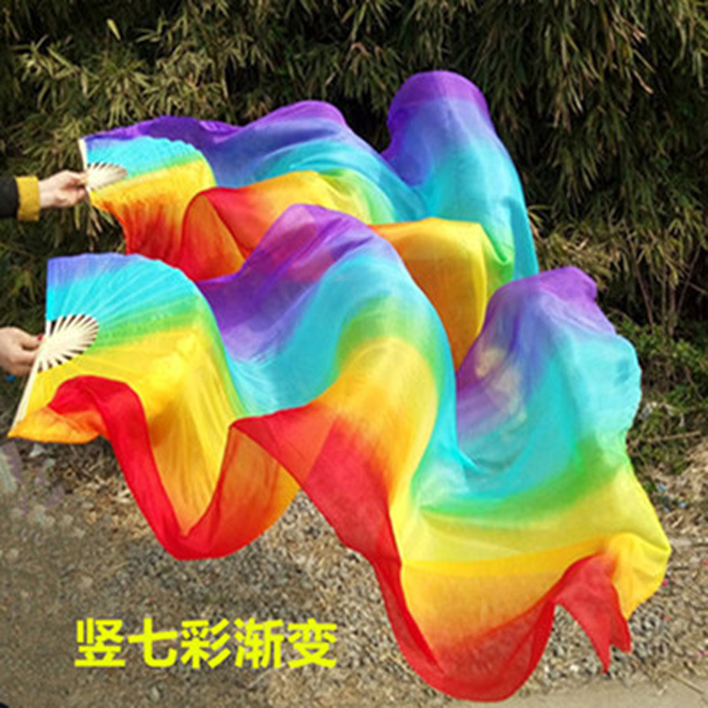 1 paire (1L + 1R) femmes 100% vraie soie danse orientale ventilateur voiles coloré dégradé scène danse soie Fans danse du ventre accessoires ventilateur