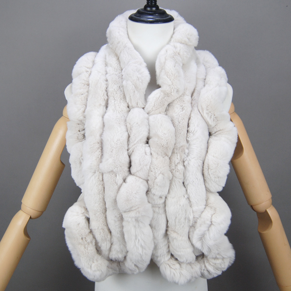 Nouveau extérieur épais double face à volants longue écharpe Rex lapin fourrure écharpe femmes hiver chaud véritable rex lapin fourrure col foulards