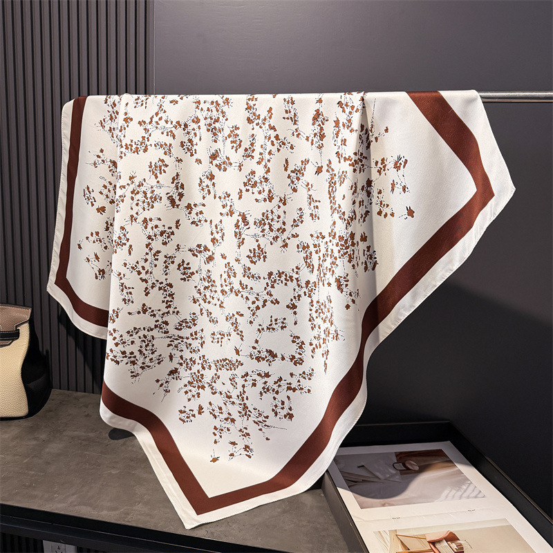 1 pièce Foulard carré imprimé en coton pour femme 90*90cm, Foulards en soie pour femme, Bandanas, Châles de plage de luxe, Écharpes élégantes, Hijab, Foulard de cou