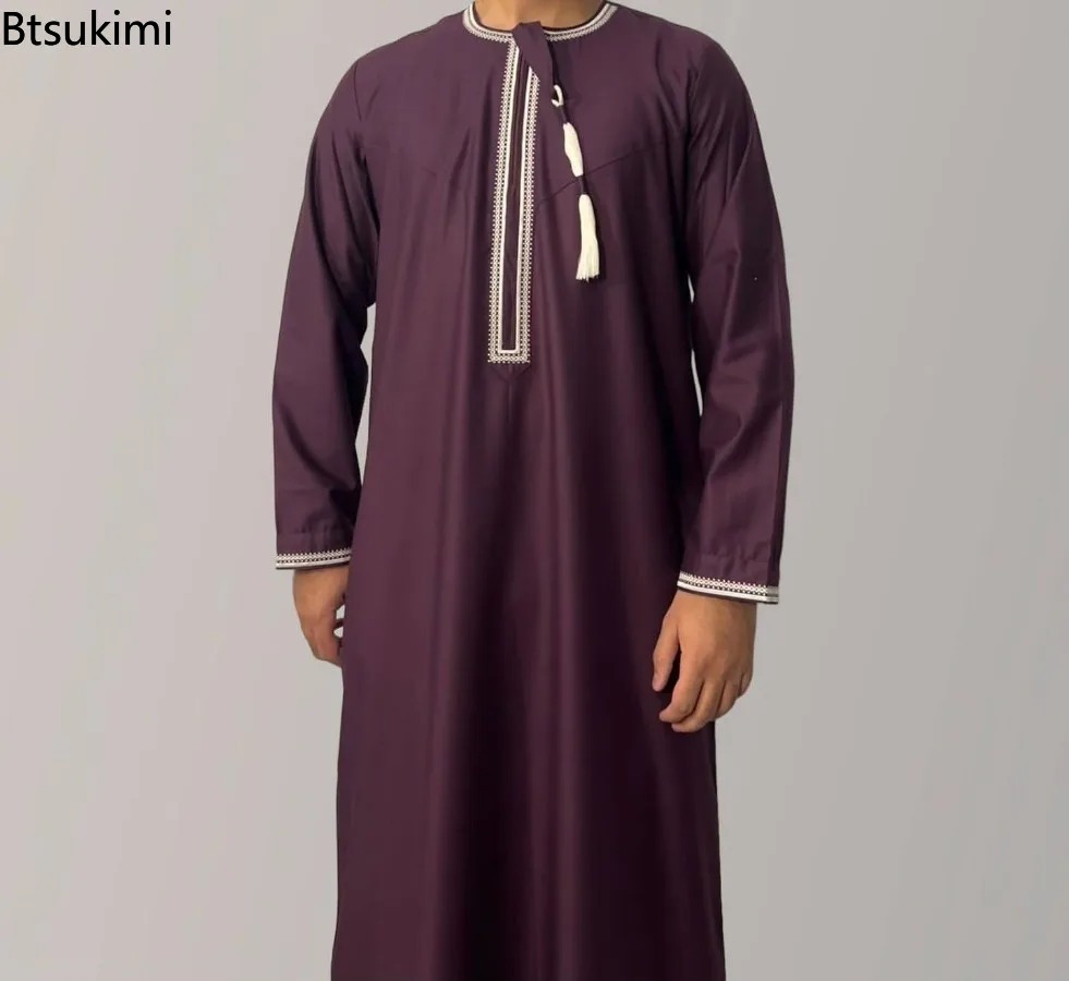 Robe Abaya à manches longues pour hommes musulmans 2026, Daffah Jubba Thobe Pakistan Arabie Saoudite Kaftan Vêtements islamiques Robe de prière Afghane