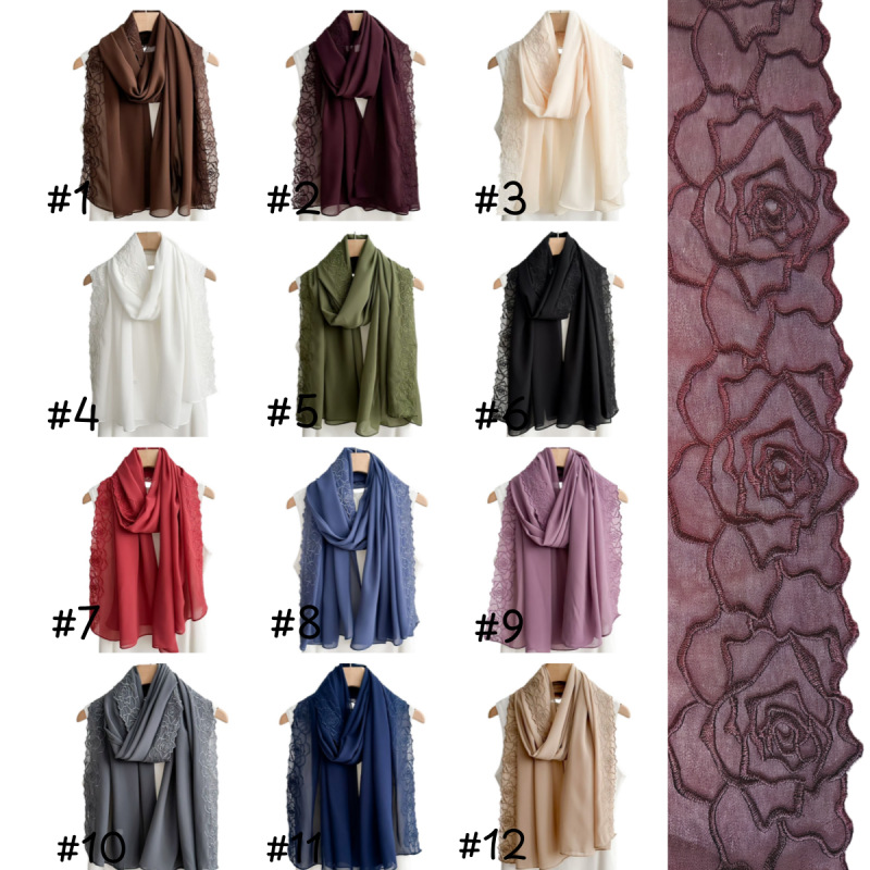 Nouveau Hijab en Chiffon Brodé de Roses Florales 2026, 70×180cm, pour Femmes Musulmanes, Foulard Islamique de Luxe Africain, Ramadan Aïd