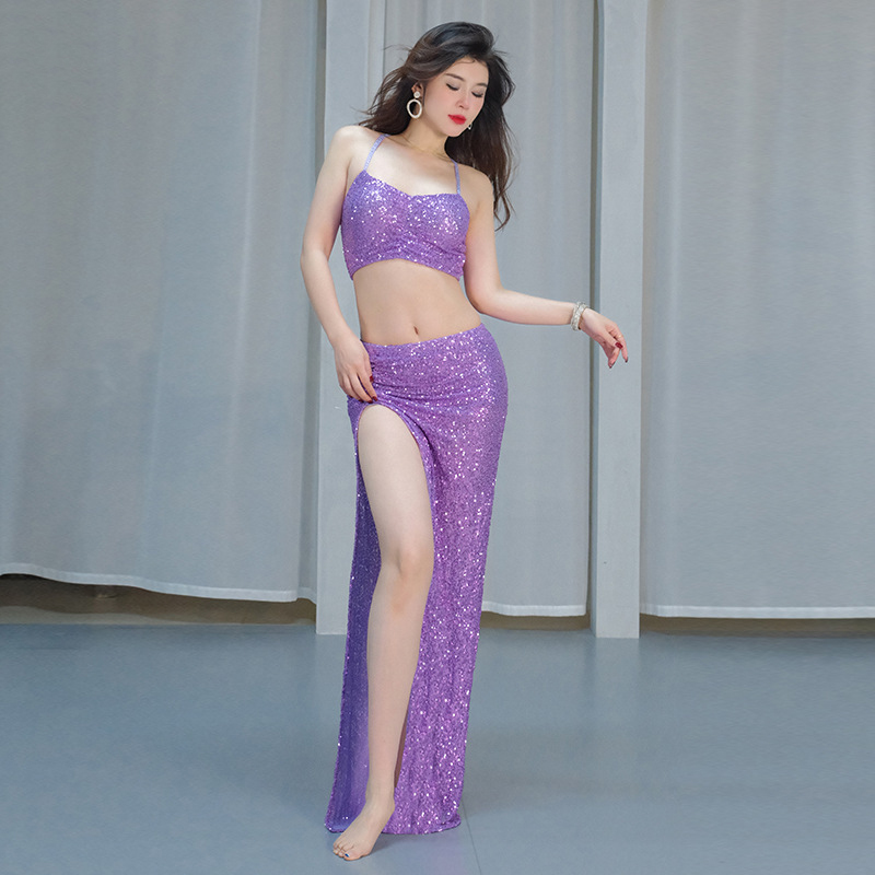 Ensemble de costumes de danse du ventre pour femmes, haut et jupe d'été, débardeur à paillettes pour adultes, vêtements d'entraînement sur scène