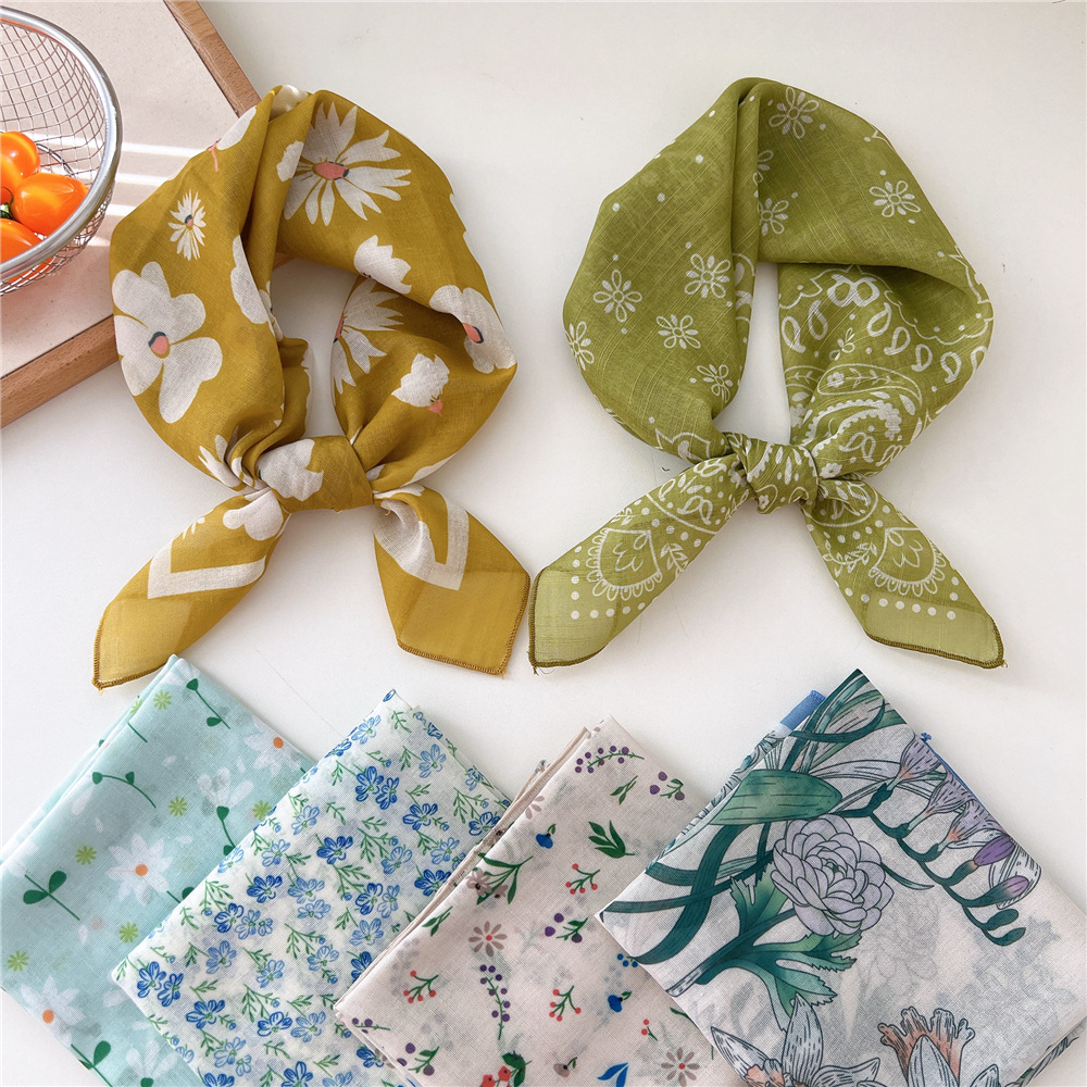 58cm dames coton lin mouchoir cou foulards femmes enveloppes carrées frais Bandana foulards petit foulard sac écharpe