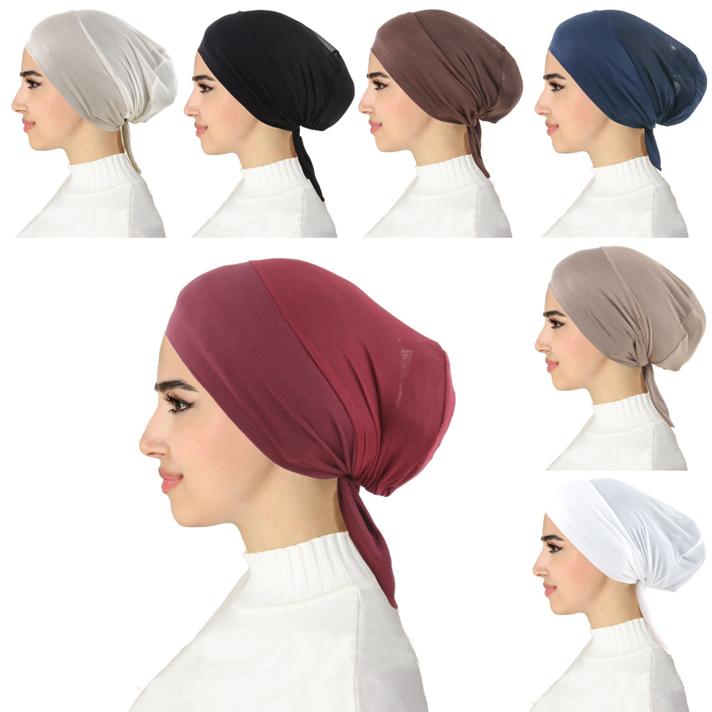 Femmes musulmanes maille respirant élastique cravate corde dos intérieur Hijab casquettes extensible sous-écharpe Bonnet chapeaux Turbante réglable