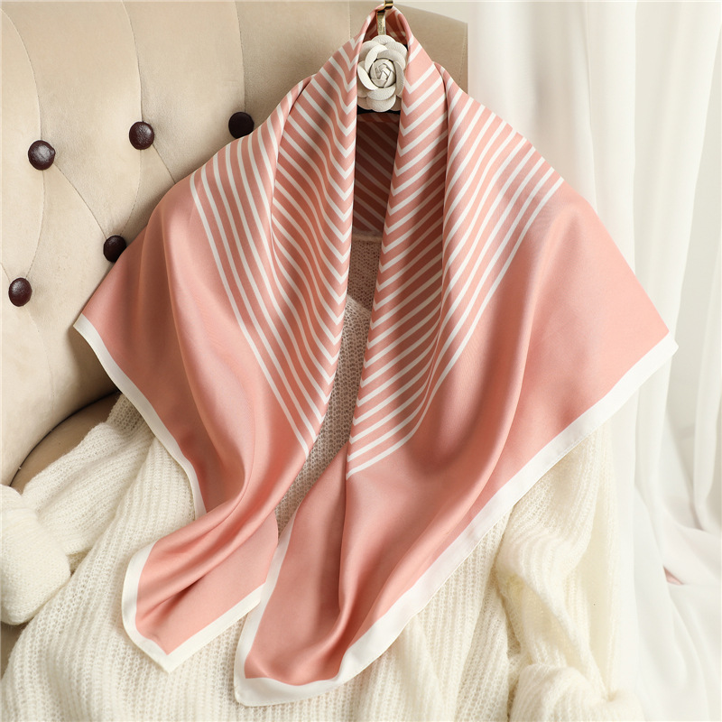 Foulard en Soie 90x90cm de Marque de Luxe, Imprimé Rayures Sergé, Grandes Écharpes, Hijab, Châle de Protection Solaire, Bandana, Foulard, Écharpe, Cache-cou pour Femme