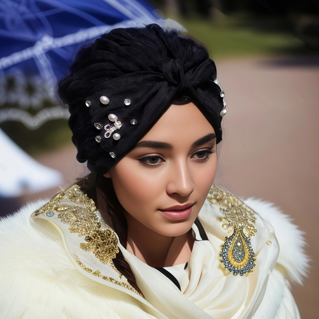 Chapeau Turban indien pour femmes, couvre-chef extensible en strass, Bonnet musulman crista plissé, foulard