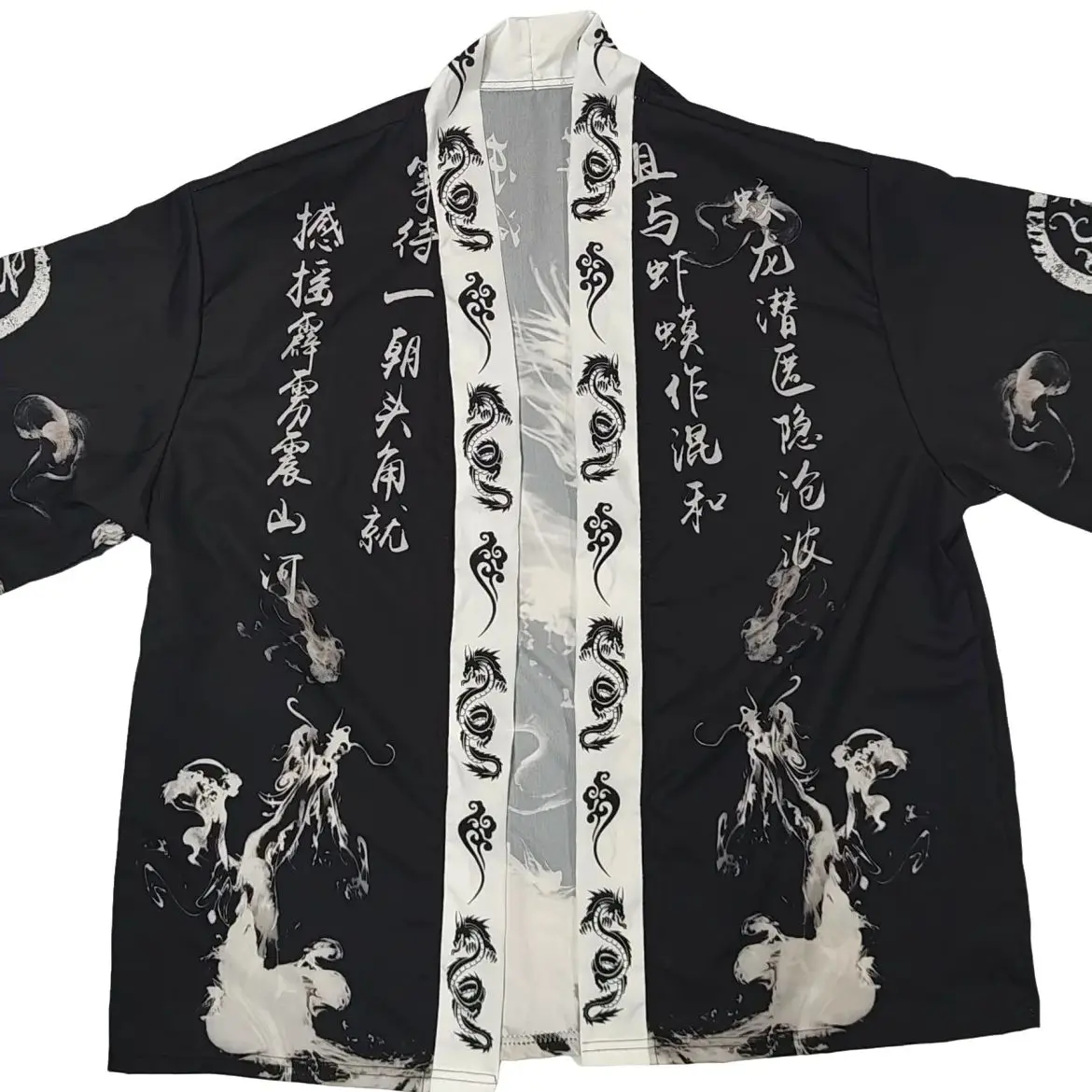 Kimono Cardigan Imprimé Dragon Japonais Homme Femme, Veste Haori Harajuku, Yukata Peinture à l'Encre Chinoise, Ample et Ouvert sur le Devant, Style Streetwear