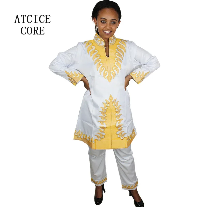 Robes africaines au design brodé Bazin, haut avec pantalon, vêtements africains