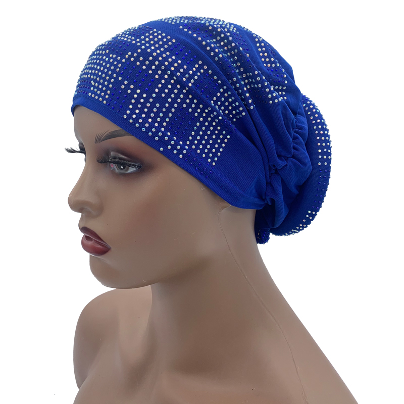 2024 nouvelles femmes plein de diamants beignet Turban casquette élastique musulman Hijab Bonnet chapeau dames bandeau Turbans africain inde casquettes