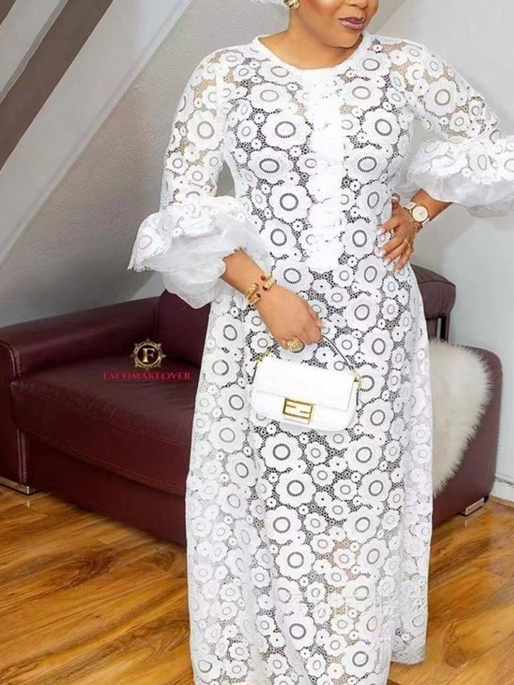 Robe longue droite élégante pour femmes, robe d'été grande taille avec manches papillon, robe longue blanche à lacets transparents, Vintage