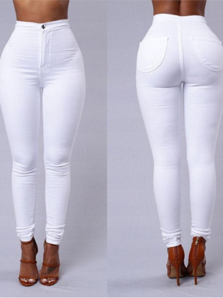 Couleur unie jean moulant Femme blanc noir taille haute rendu jean Vintage Sexy pantalons longs Femme décontracté crayon pantalon Denim jean