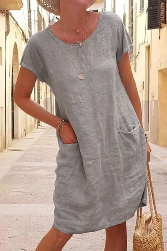 Robe mi-longue décontractée pour femmes, coton, lin, manches courtes, robes noires, été, nouveau, 2025