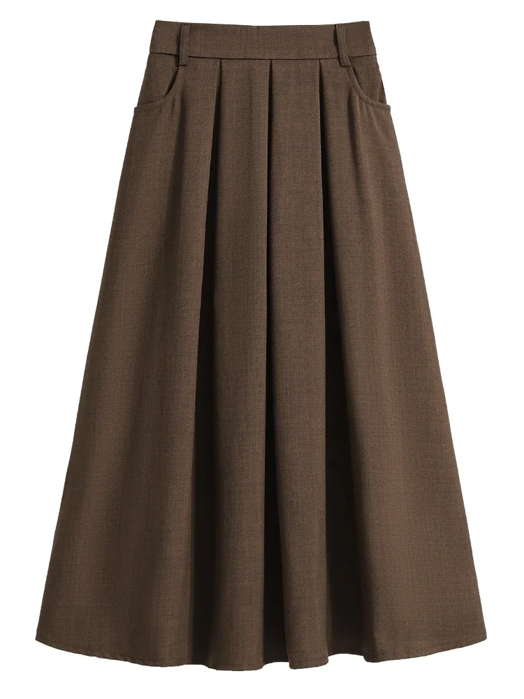 Robe Maxi trapèze plissée, couleur unie, jupe polyvalente mi-longue, couverture des hanches, nouveau Style printemps été 2026, jupe mi-longue