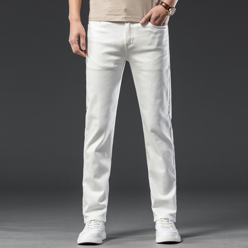 Jean Blanc Décontracté pour Homme, Style Classique, Coupe Droite Régulière, Doux, FJMale, Avancé, 2023