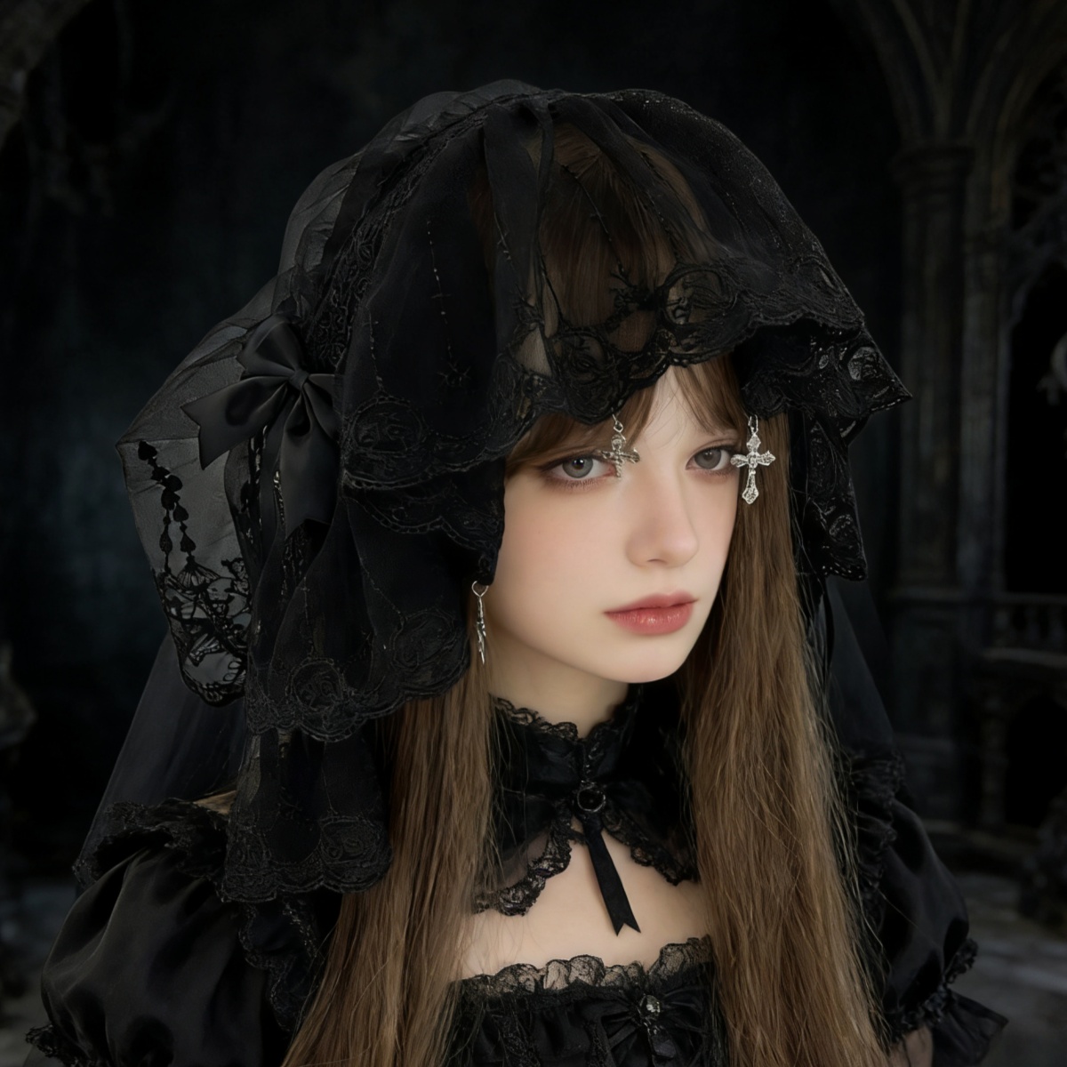 NOUVEAU Voile de mariée Lolita original, serre-tête polyvalent, nœud en dentelle gothique sombre, coiffe d'ange, accessoire de cheveux à volants pour cosplay Lolita