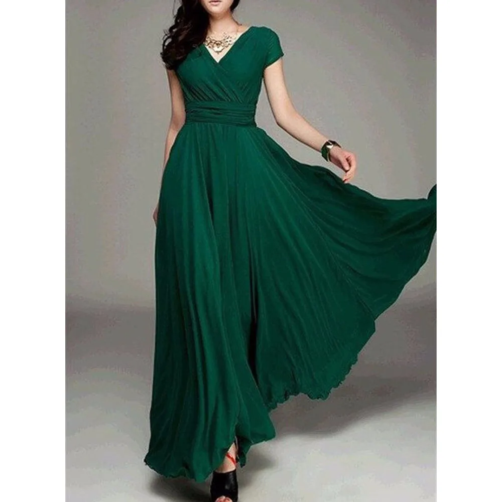 Robe Maxi bohème pour femmes, longue robe de soirée, col en v, sans manches