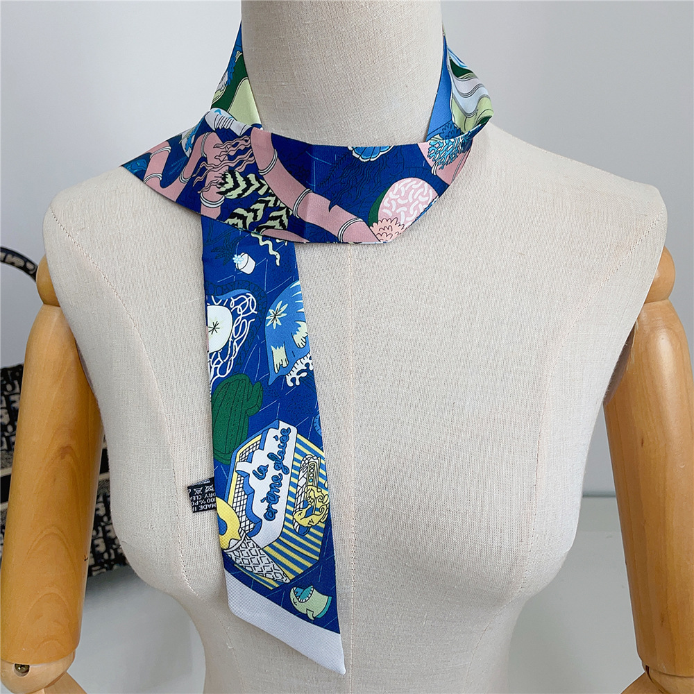 5 * 90 cm Nouvelle Mode Française Foulard en Soie Sergée pour Femme, Ruban Décoratif pour Sac, Petit Foulard en Soie, Vente en Gros