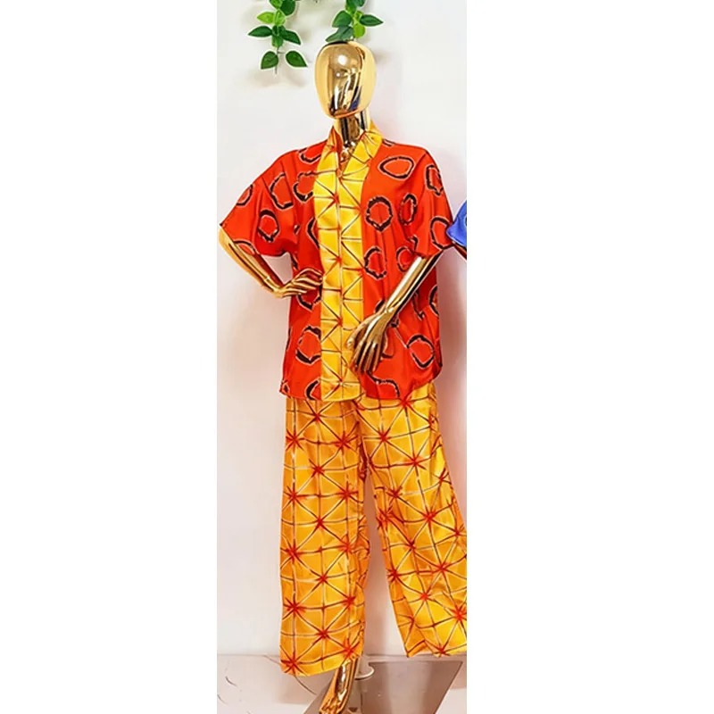 Ensemble de vêtements africains 2 pièces pour femmes, mode estivale, haut à manches courtes et col en V, pantalon long assorti, Dashiki, vêtements africains