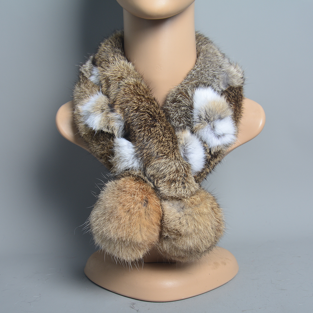 Nouvelle Écharpe en Véritable Fourrure de Lapin Russe pour Femme 2026 – Châle Hiver Chaud en Fourrure Naturelle avec Pompons Moelleux