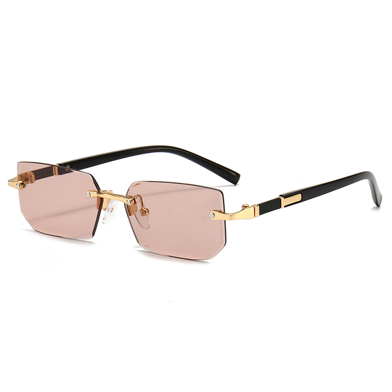Lunettes de soleil rectangulaires sans monture, tendance, populaires pour femmes et hommes, petites lunettes de soleil carrées pour femmes et hommes, idéales pour les voyages estivaux.