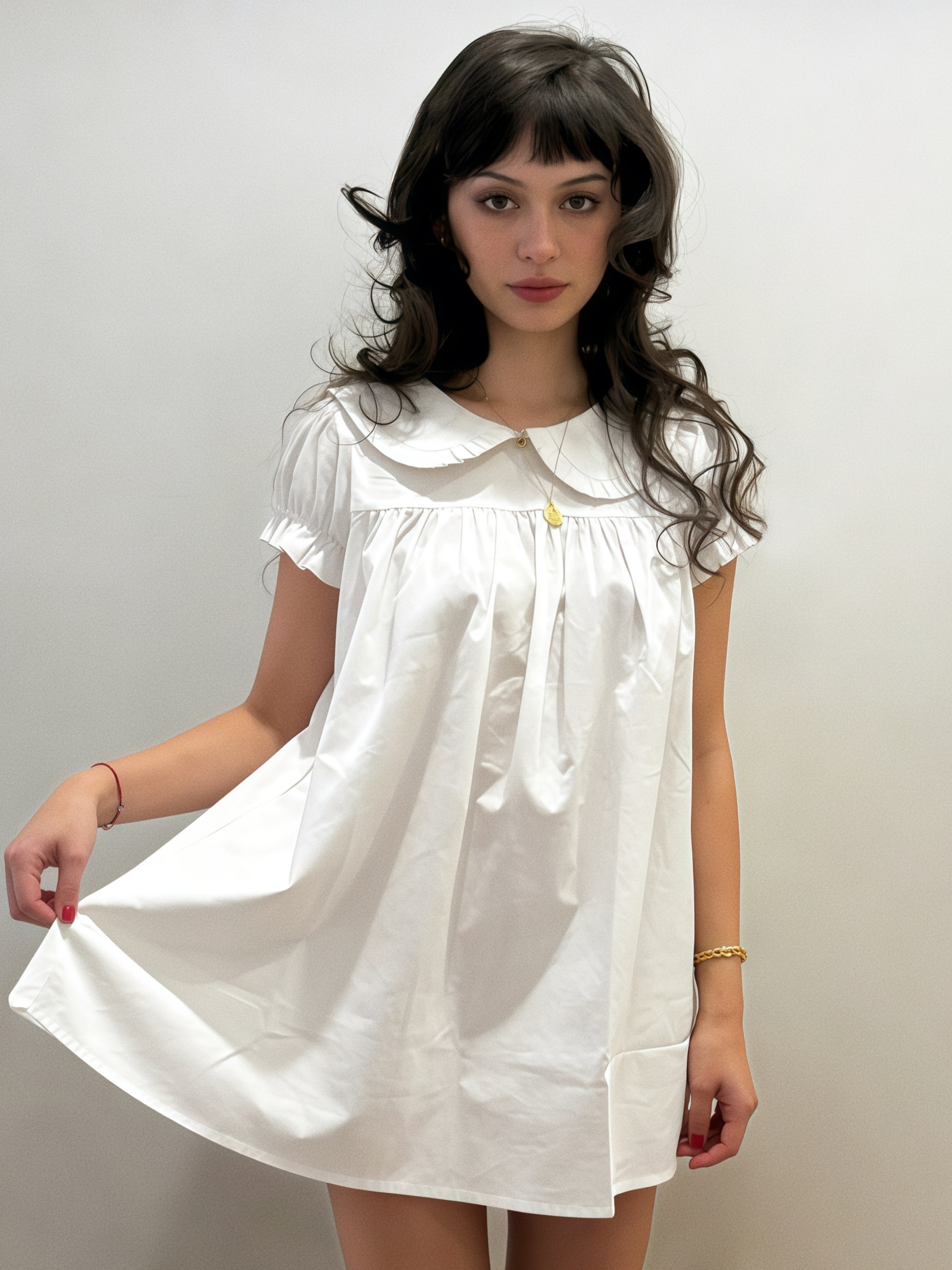 Robe Courte Femme Absobe Style Baby Doll, Manches Bouffantes, Blanche, Volants, Coupe Ample, Douce et Mignonne, Tenue Décontractée pour Rendez-vous, Vacances, Streetwear