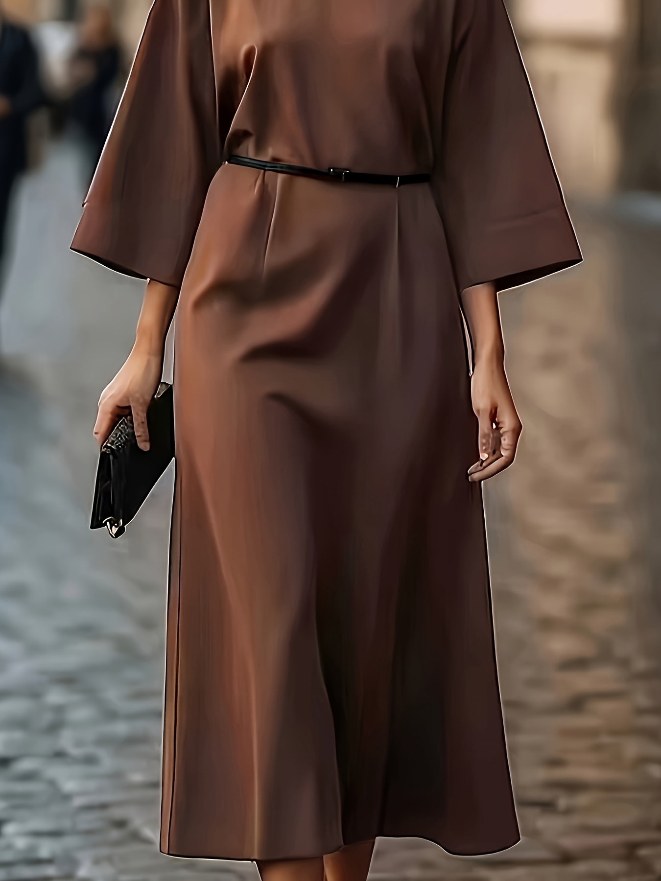 Robes longues élégantes, formelles et décontractées pour femmes (printemps/automne/été), avec une ceinture supplémentaire, en tissu non transparent