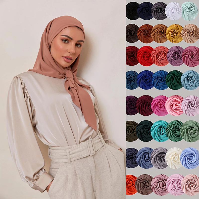 110*110 cm mousseline de soie carré Hijabs écharpe pour femme musulman Turban chapeau Islam foulard femmes plaine voile Jersey Hijabs Ramadan