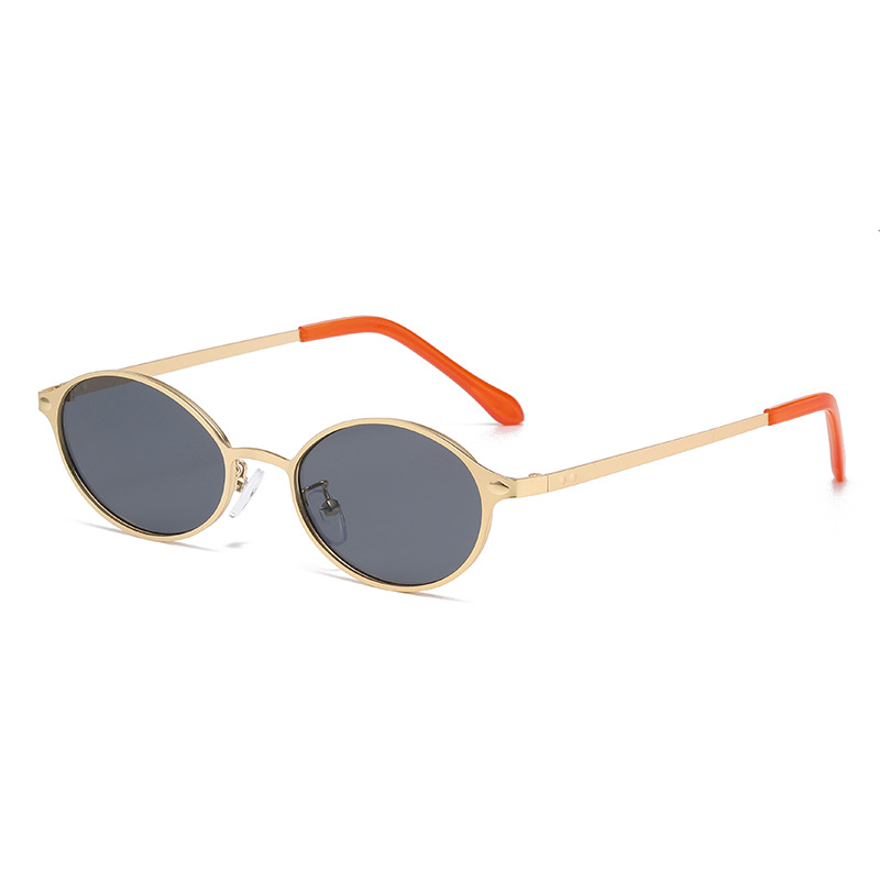 Lunettes de soleil ovales en métal de petite taille, style européen et américain, pour hommes et femmes, tendance et polyvalentes, anti-UV