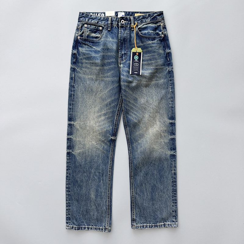 Nouvelle Collection Printemps 2026 – Jean Droit Bleu Clair pour Homme, Style Rétro Américain, Denim Délavé avec Effet Whisker