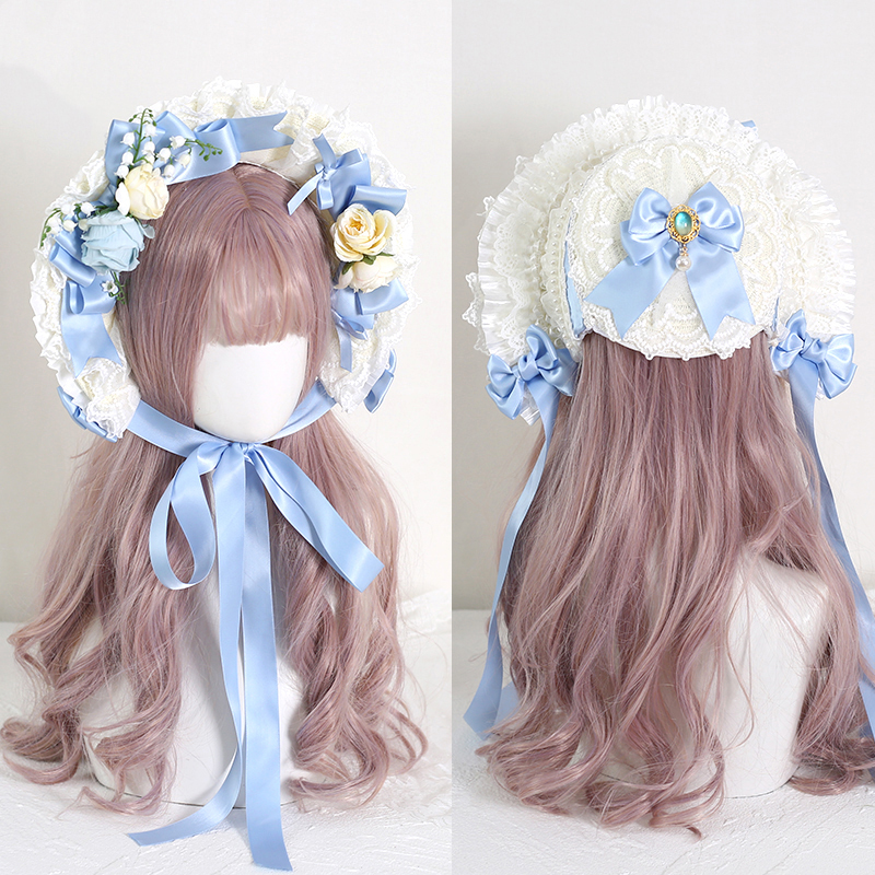 Chapeau de paille à fleurs en dentelle victorienne vintage, bonnet Lolita pour fille, bonnet à volants, à lacets, réglable