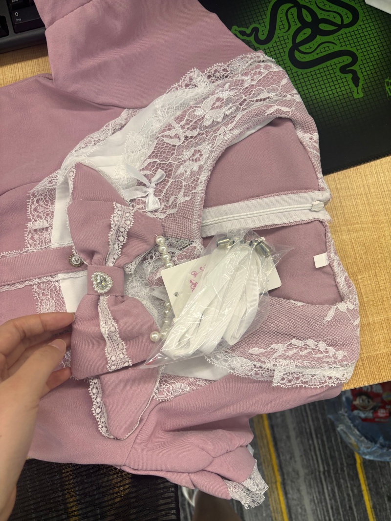 Robe Lolita style Jirai Kei Kawaii avec nœud pour femme, jupe Y2K noire et rose, tenue à manches courtes en dentelle, uniforme scolaire japonais