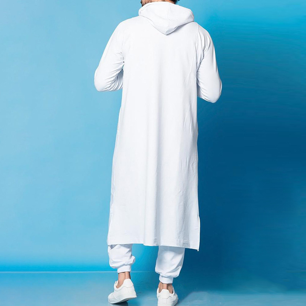 Hauts musulmans pour hommes, vêtements arabes islamiques du moyen-orient, amples, rayés, manches longues, poches avec cordon de serrage, Robe à capuche pleine longueur