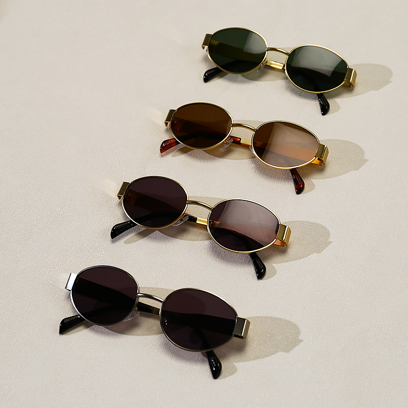 Ensemble de 4 lunettes de soleil rondes et élégantes, de forme ovale, en métal, idéales pour les activités telles que la conduite, la pêche, le vélo, etc., unisexe, durables pour un usage quotidien.