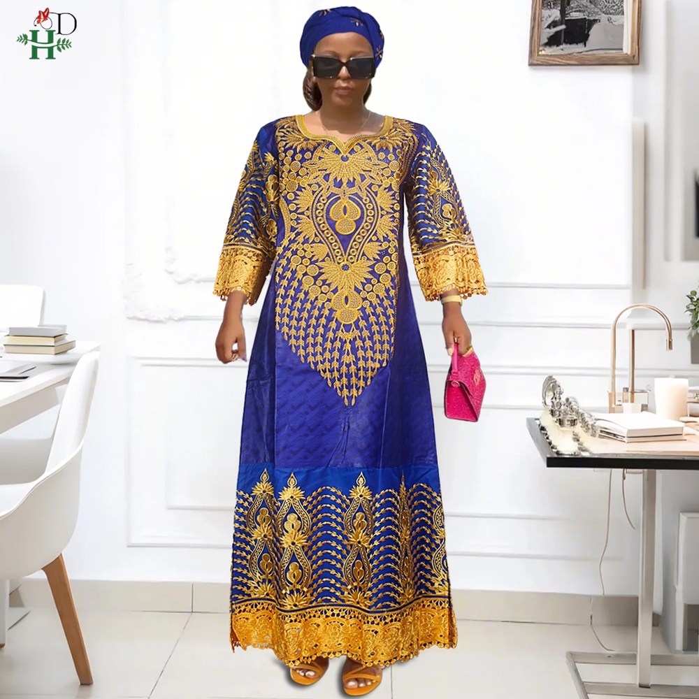 H & D-Robe traditionnelle africaine en bazin pour femme, tenue brodée blanche de haute qualité pour les occasions de mariage et de fête