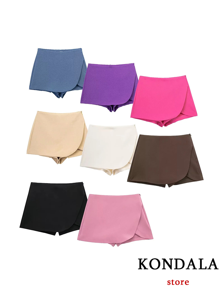 KONDALA femmes mode 2025 décontracté Mini jupes asymétriques Shorts taille haute poches arrière jupes larges fermeture éclair femme Shorts