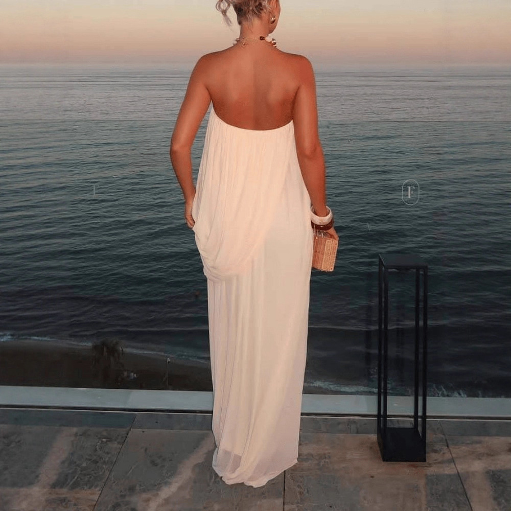 Robe de soirée élégante pour femme, couleur unie simple, sexy, avec plis, bustier, longue, design tendance, coupe irrégulière, ample, Vestidos