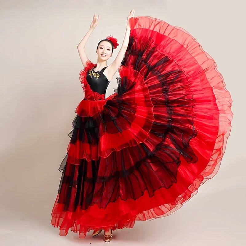 Robe de spectacle de flamenco espagnol pour femmes, jupe ample à grande ouverture, costume de scène espagnole