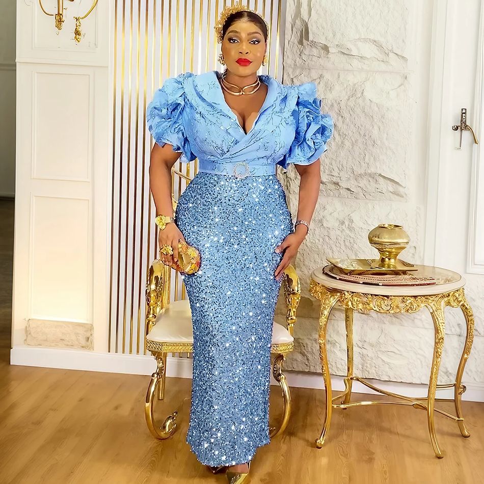 Robe de soirée grande taille pour femmes, tenue africaine de luxe à paillettes, élégante, turquie, longue robe de soirée de mariage, Ankara, vêtements pour dames
