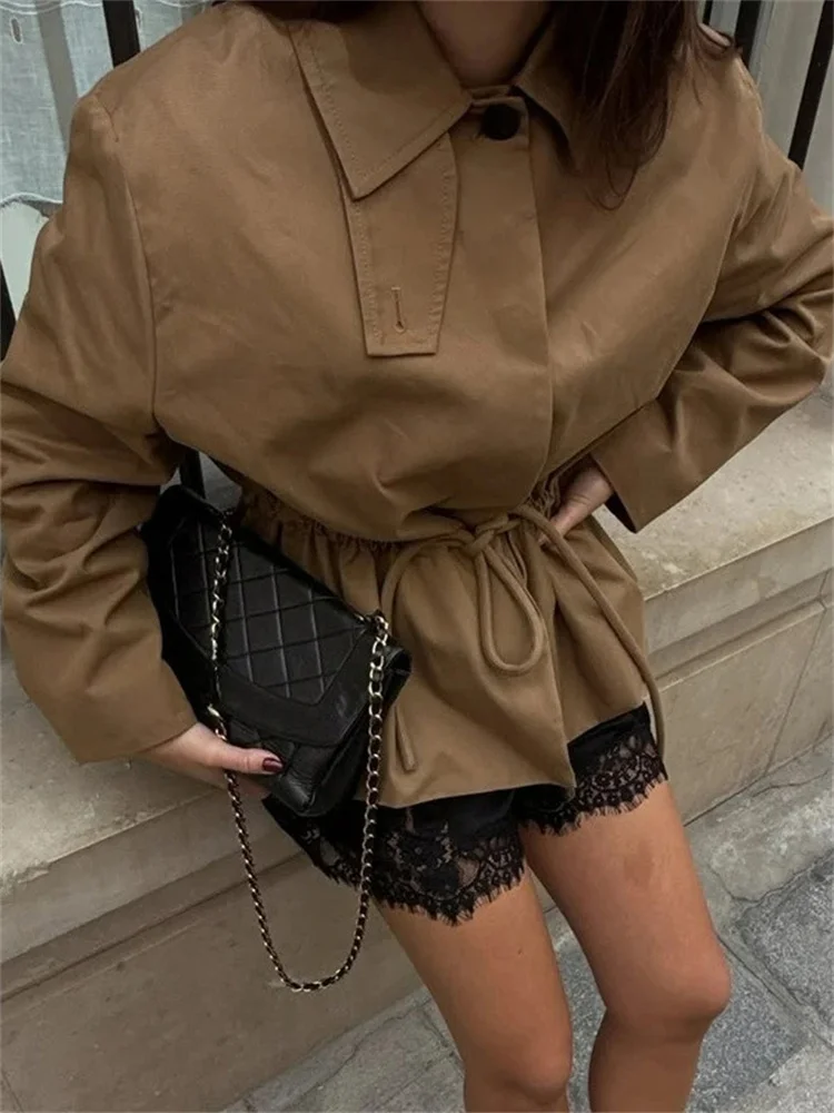 Vestes amples à lacets pour femmes, manteau à revers, manches longues, Patchwork, Streetwear pour les déplacements, vestes Vintage, vêtements d'extérieur