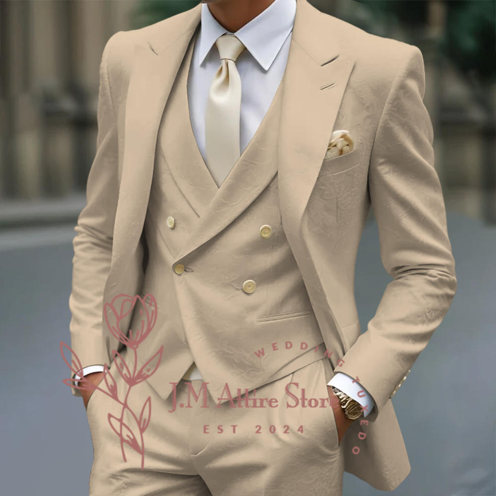Costume 3 pièces en Jacquard blanc pour hommes, veste, gilet, pantalon, formel, élégant, ensemble sur mesure pour mariage, Cocktail, dîner, smoking