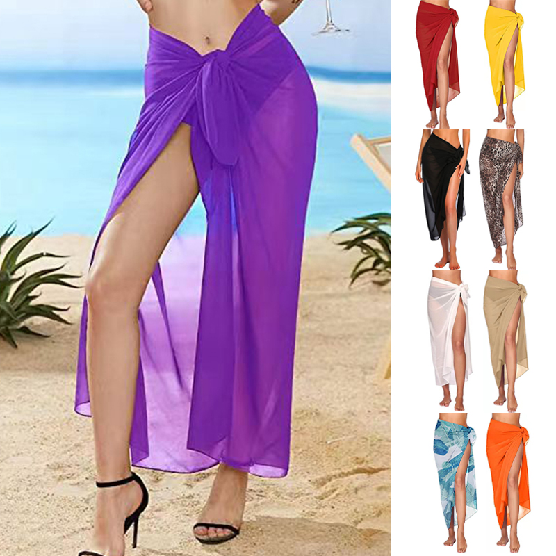 Jupe de plage longue en mousseline de soie, Sarong, écharpe, Cover-Up pour Bikini