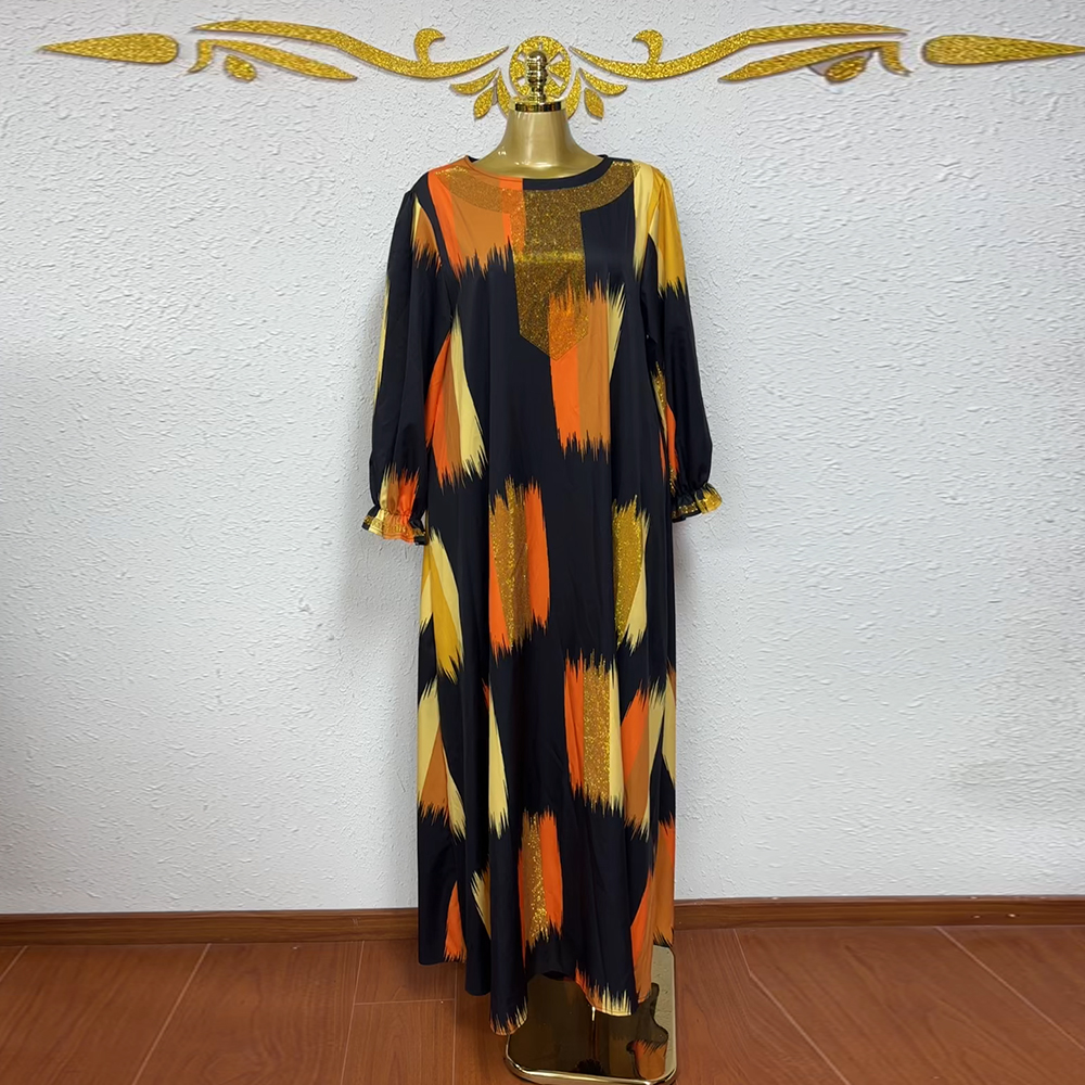 Robe longue africaine de haute qualité pour femmes grandes tailles, col rond, ornée de diamants, style Dashiki, Abaya élégante pour femme musulmane, tendance