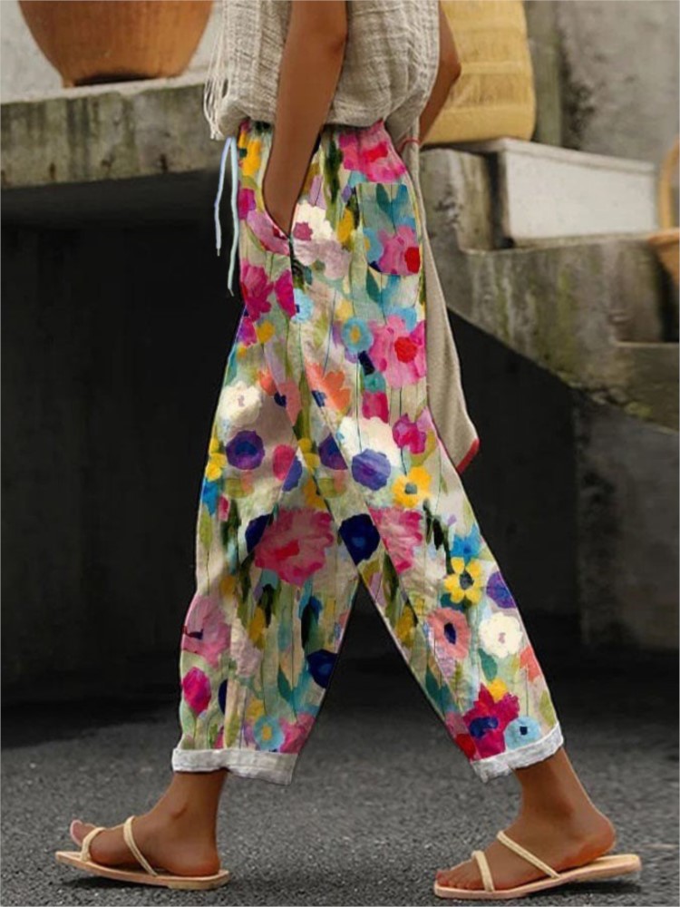 Pantalon imprimé à la mode pour femmes, poches à boutons décontractées, longueur cheville, style Boho, vêtements de vacances pour femmes, printemps été, nouveau