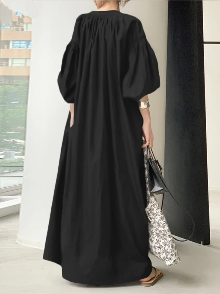 Robe longue en coton à manches bouffantes pour femmes musulmanes, robe éducative, élégante, modeste, marocaine, islamique, Turquie, Dubaï, Eid Jubah, été