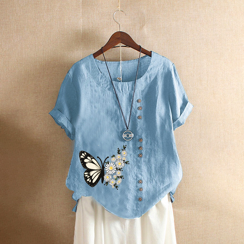 T-shirt en coton et lin pour femmes, chemises décontractées, t-shirts élégants, vêtements d'été Y2k Y-Vintage Fashion